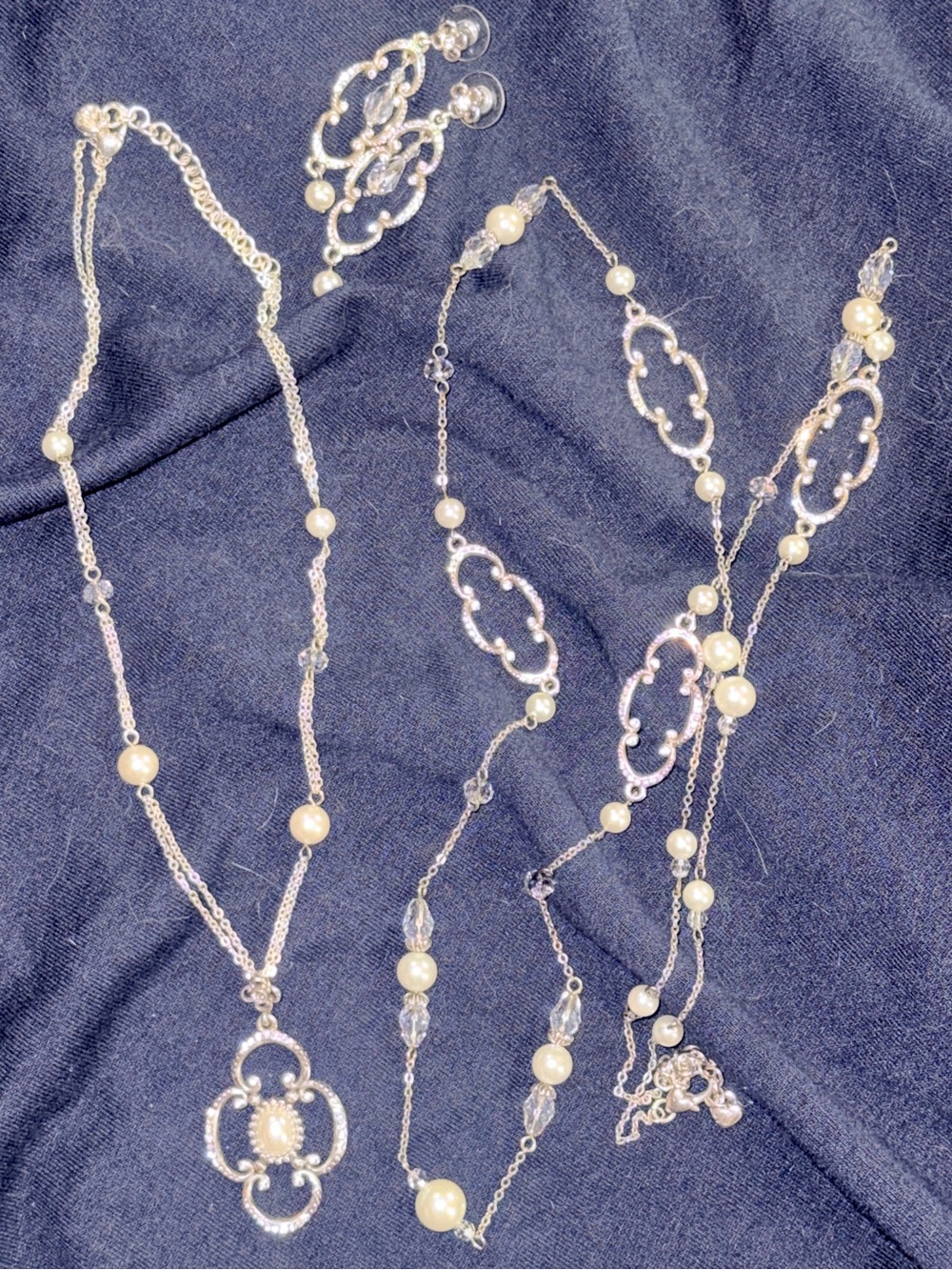 3 BRIGHTON BELLISSIMA pieces 2 pearl Swarovski necklaces & earrings HARD 2 FIND